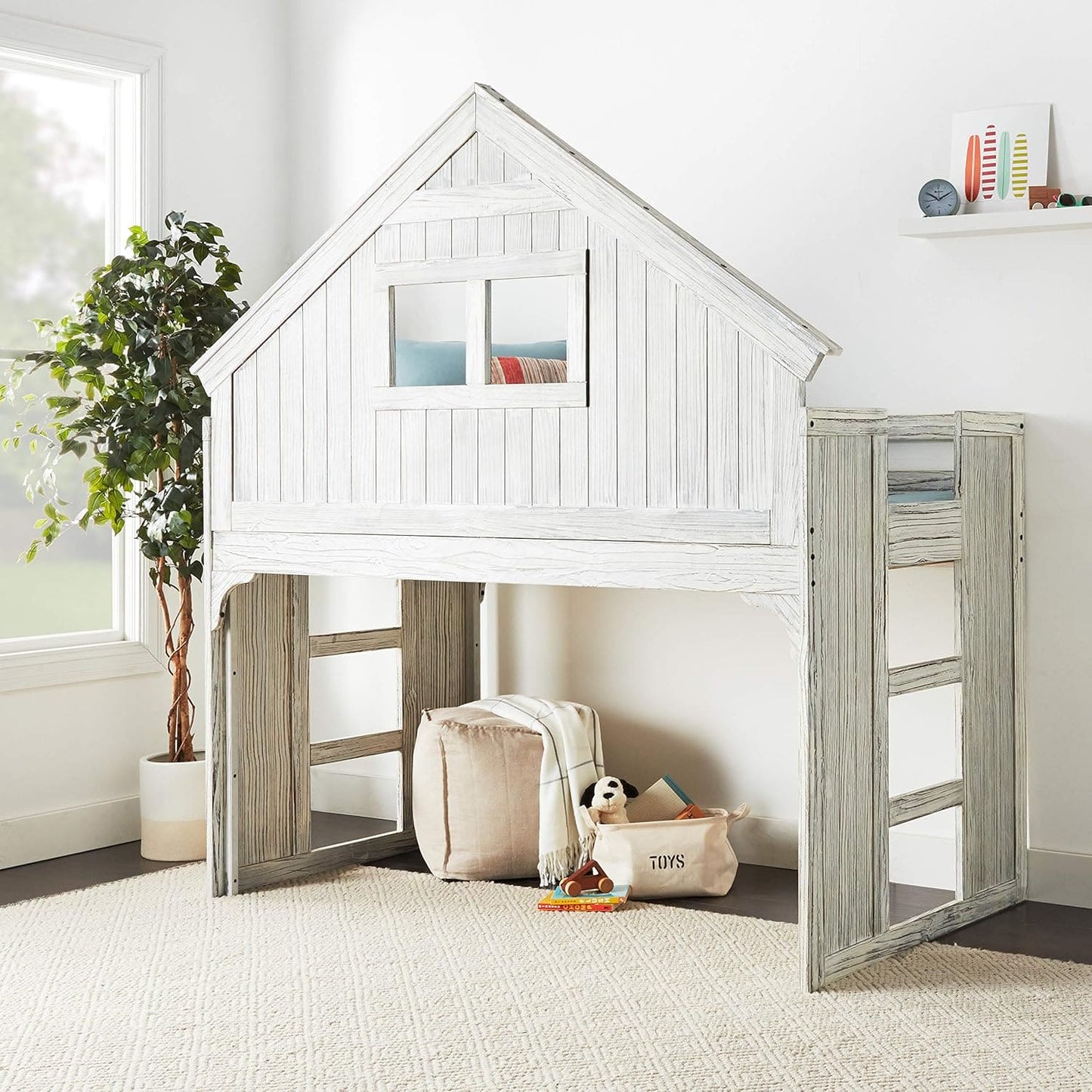 Donco Kids Club House Tall Loft Bed, Twin, Brushed Driftwood