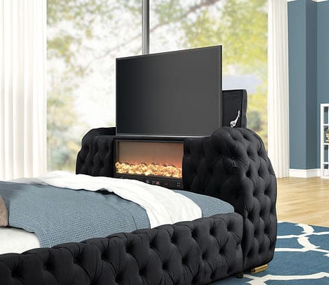 Royal Bed with TV lift and fireplace display Black