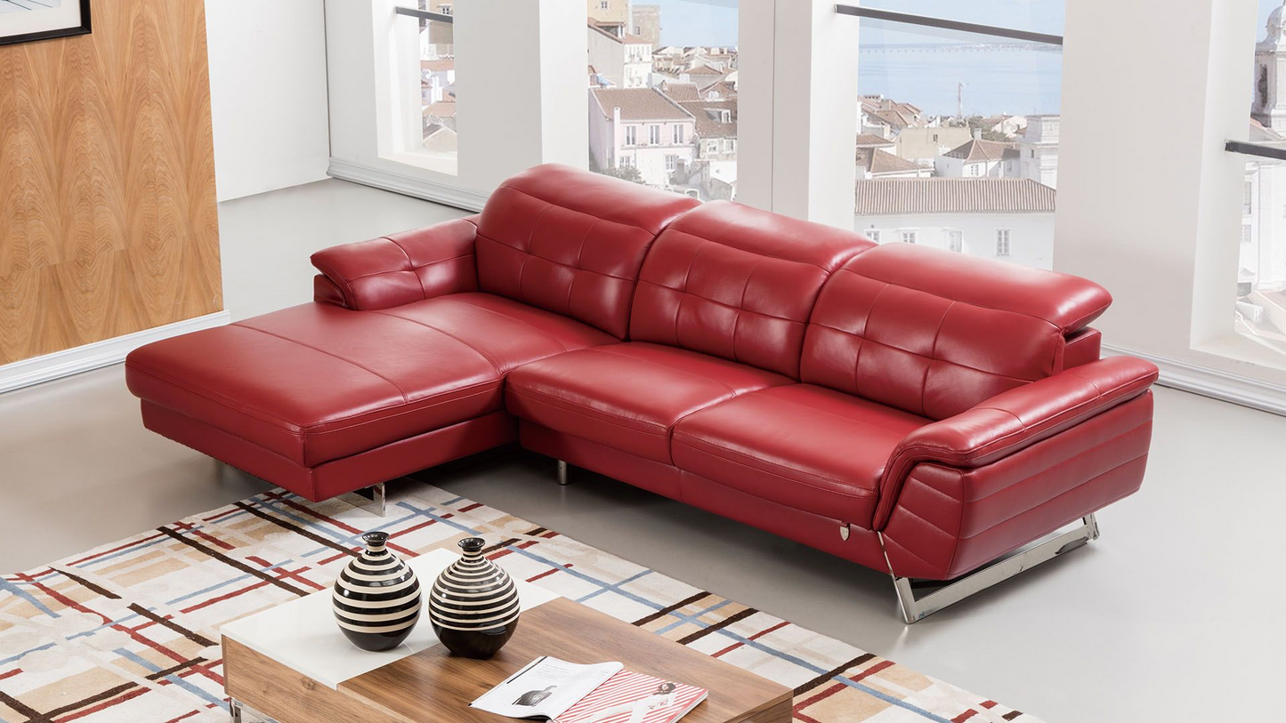 EK-L085 Red Italian Leather Sectional - Right Sitting