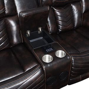Lucky 3Pcs Reclining Sectional, LED, Bluetooth, Speakers Brown