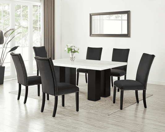 Highland Black - (GENUINE MARBLE) Table & 6-Chairs