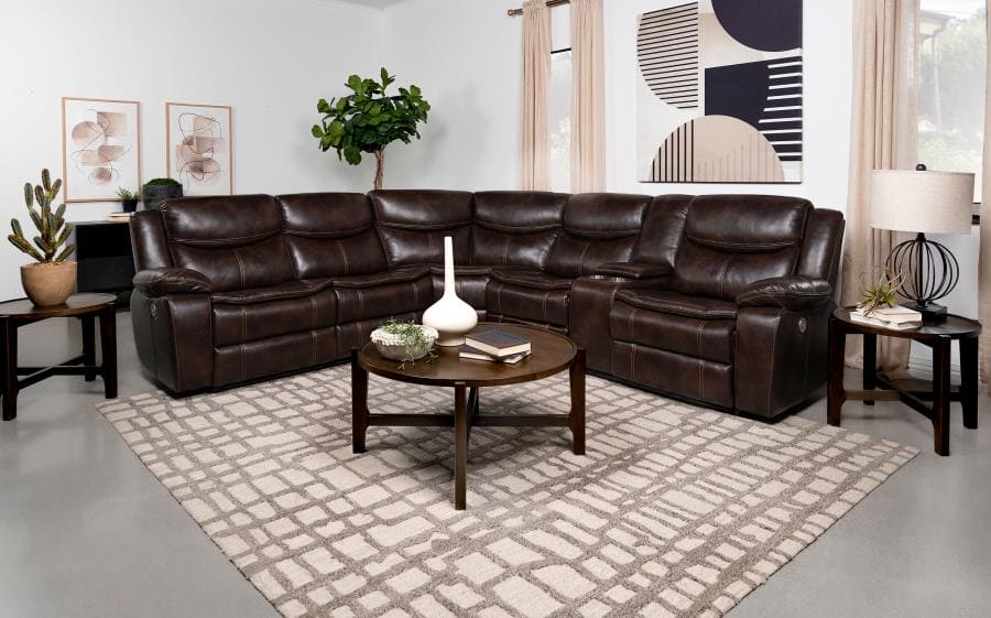 SYCAMORE UPHOLSTERED POWER RECLINING SECTIONAL SOFA BROWN