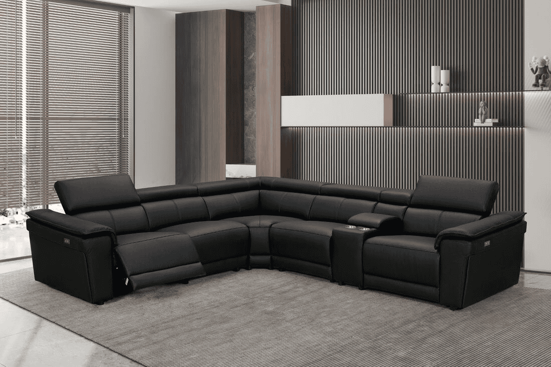 NEWORK - BLACK LEATHER Power Reclining Sectional