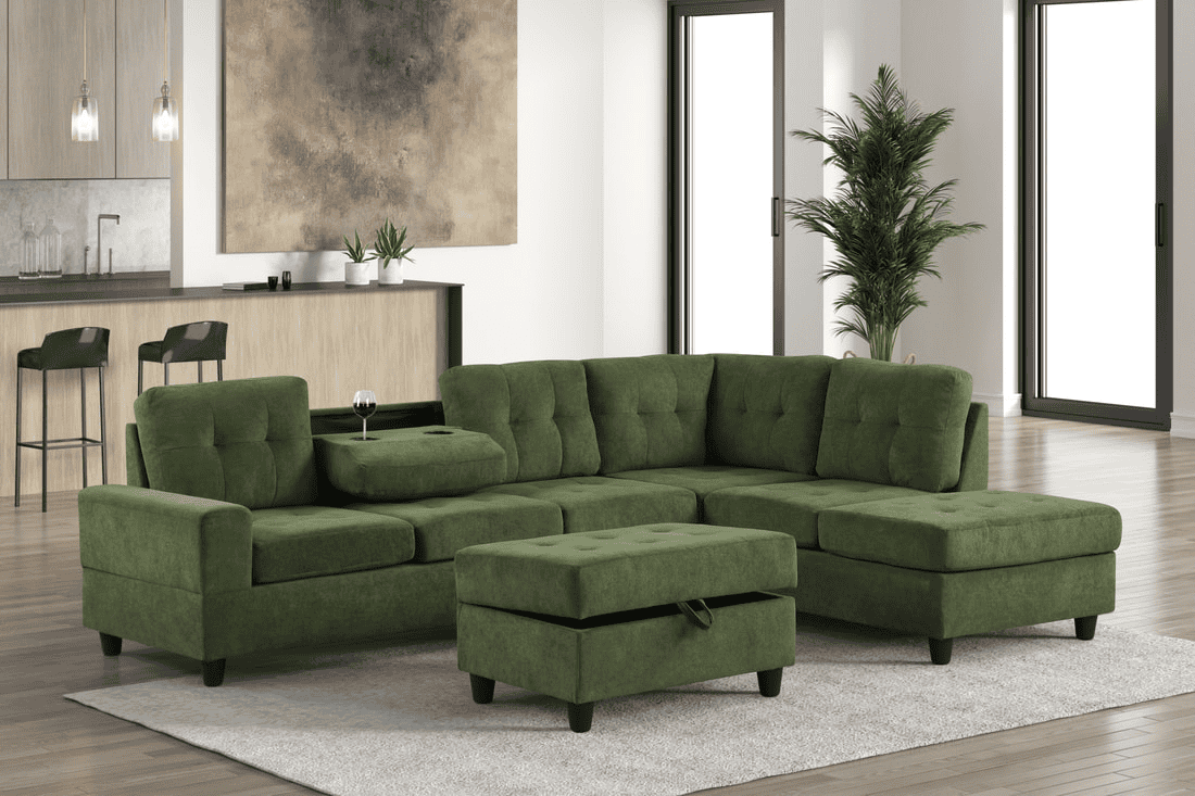 Green Reversible Sectional + Ottoman