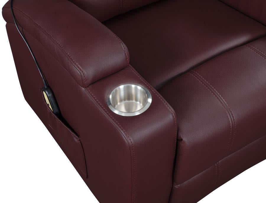UPHOLSTERED POWER LIFT MASSAGE RECLINER WINE