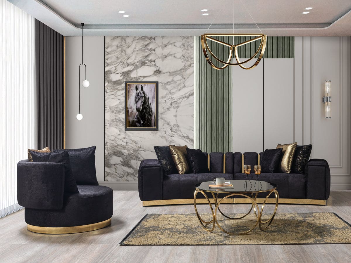 Michelle Black Velvet 2-Piece Curved 118" Sectional