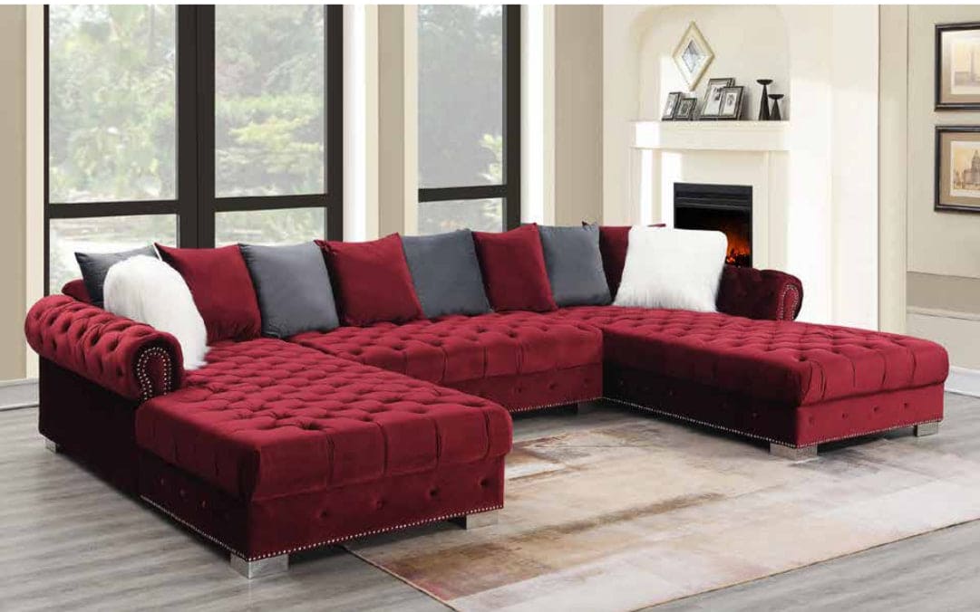 Lauren Burgandy Velvet Double Chaise 158" Sectional