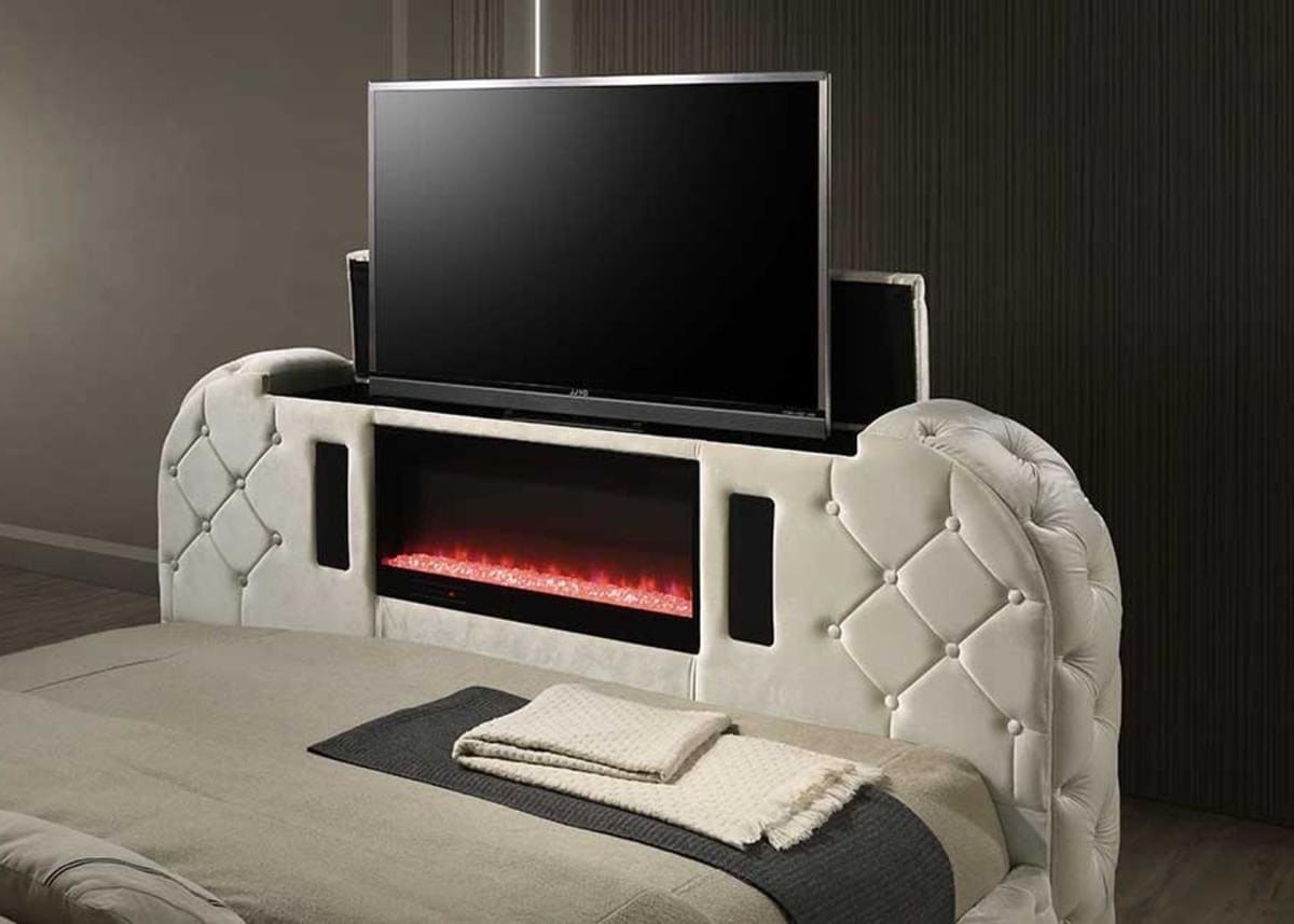 Valentina – Platform Upholstered Bed LED $ fireplace