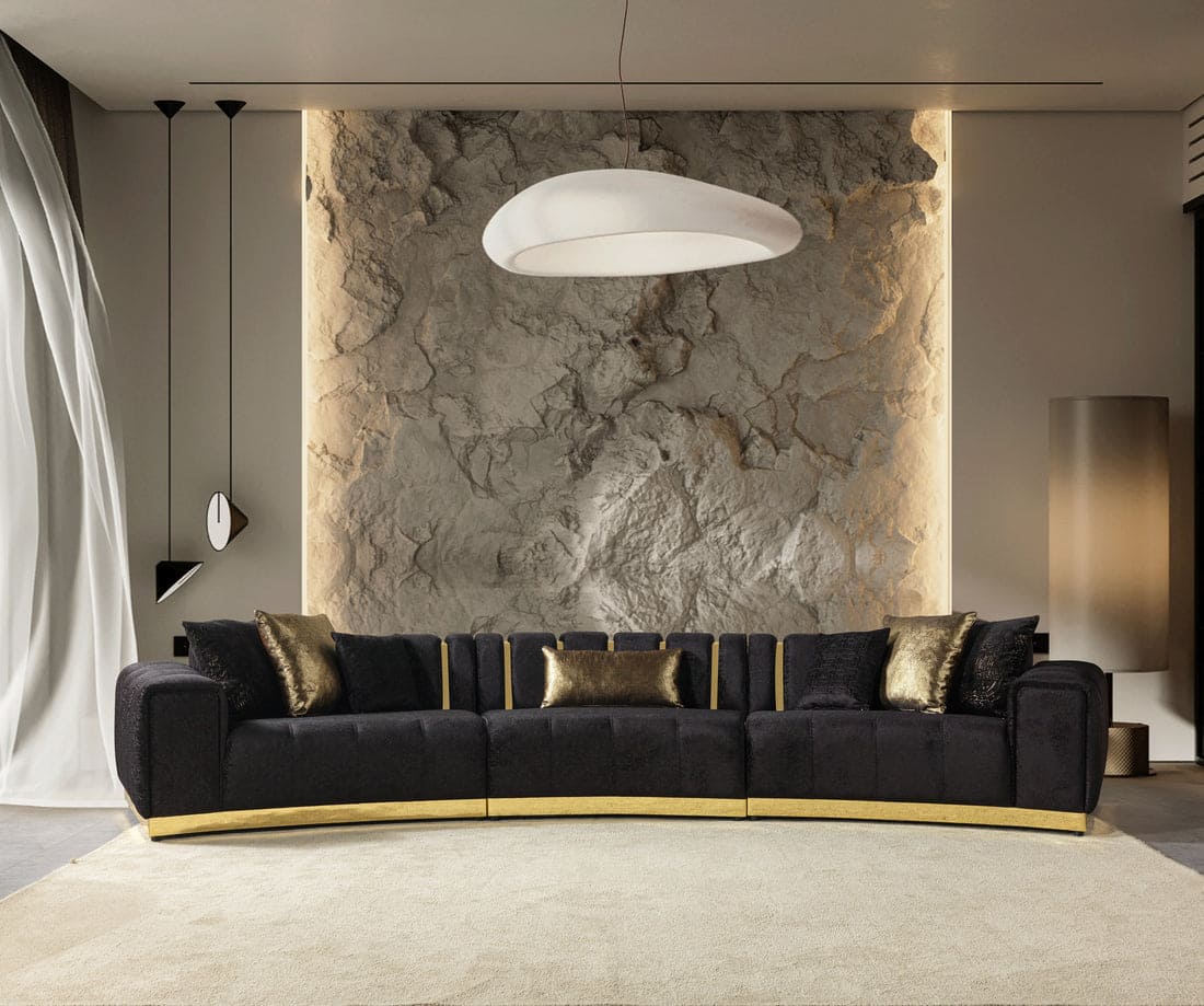 Michelle Ivory Velvet 3-Piece Curved 165" Sectional