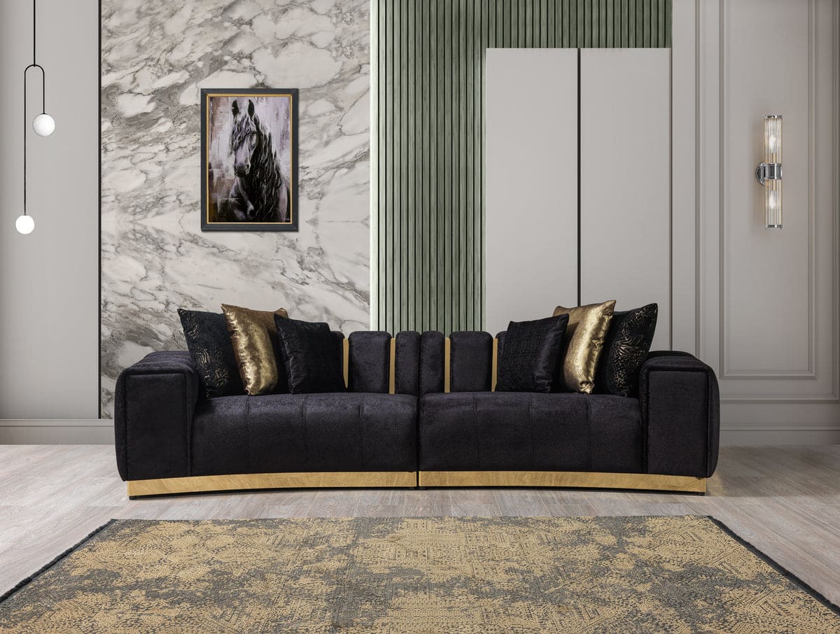 Michelle Black Velvet 2-Piece Curved 118" Sectional