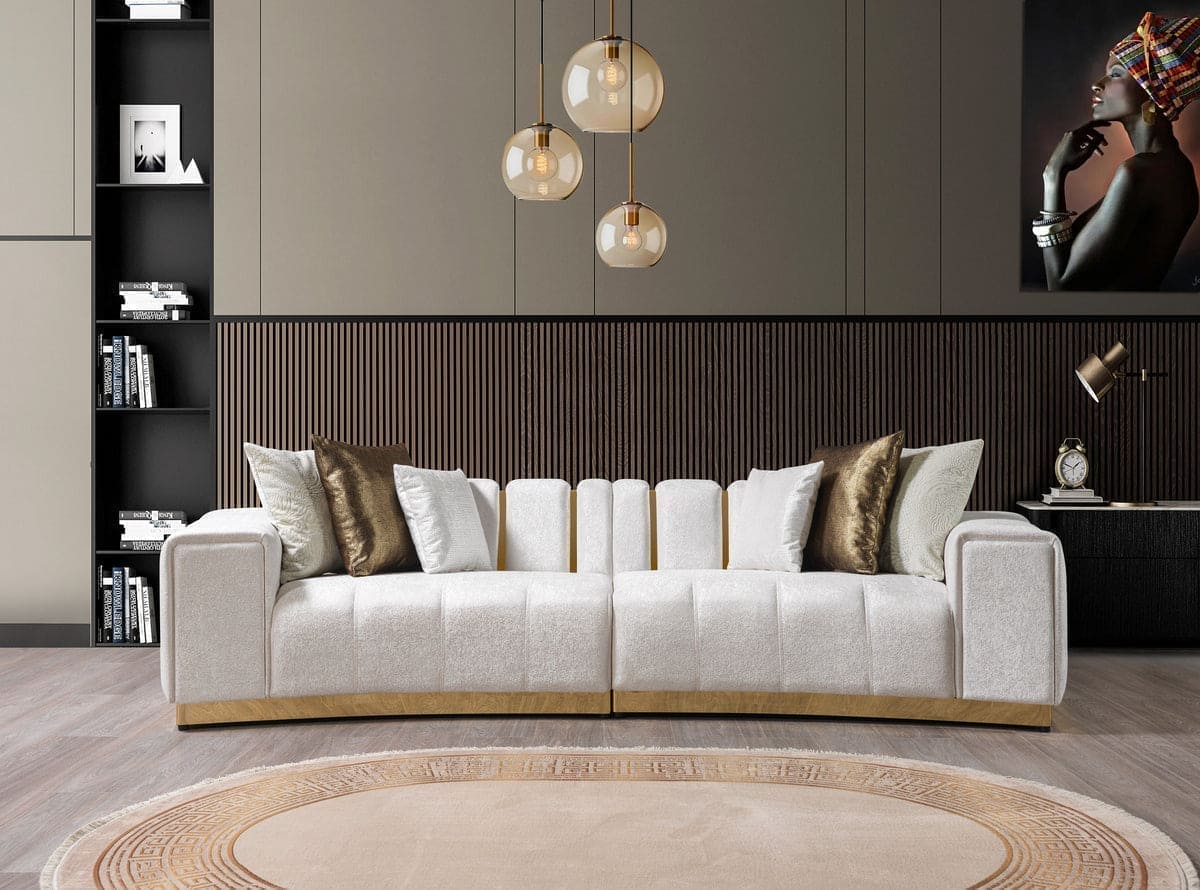 Michelle Ivory Velvet 3-Piece Curved 165" Sectional