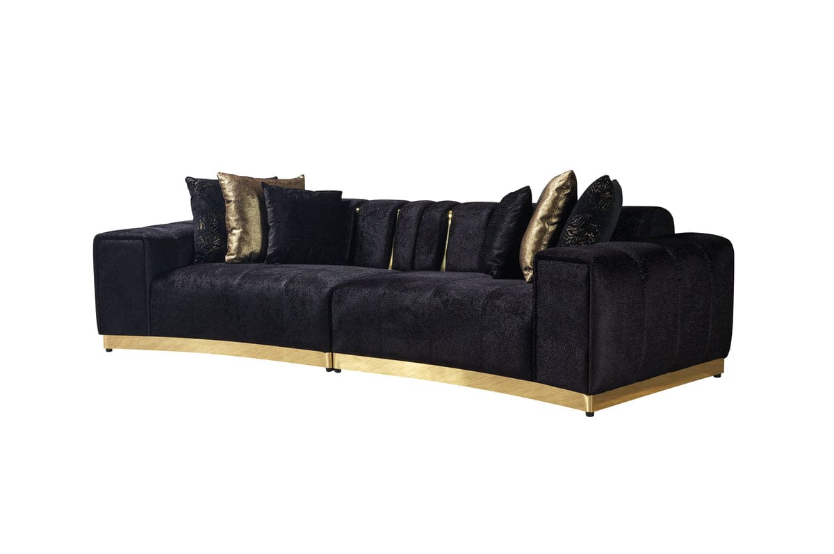 Michelle Black Velvet 2-Piece Curved 118" Sectional