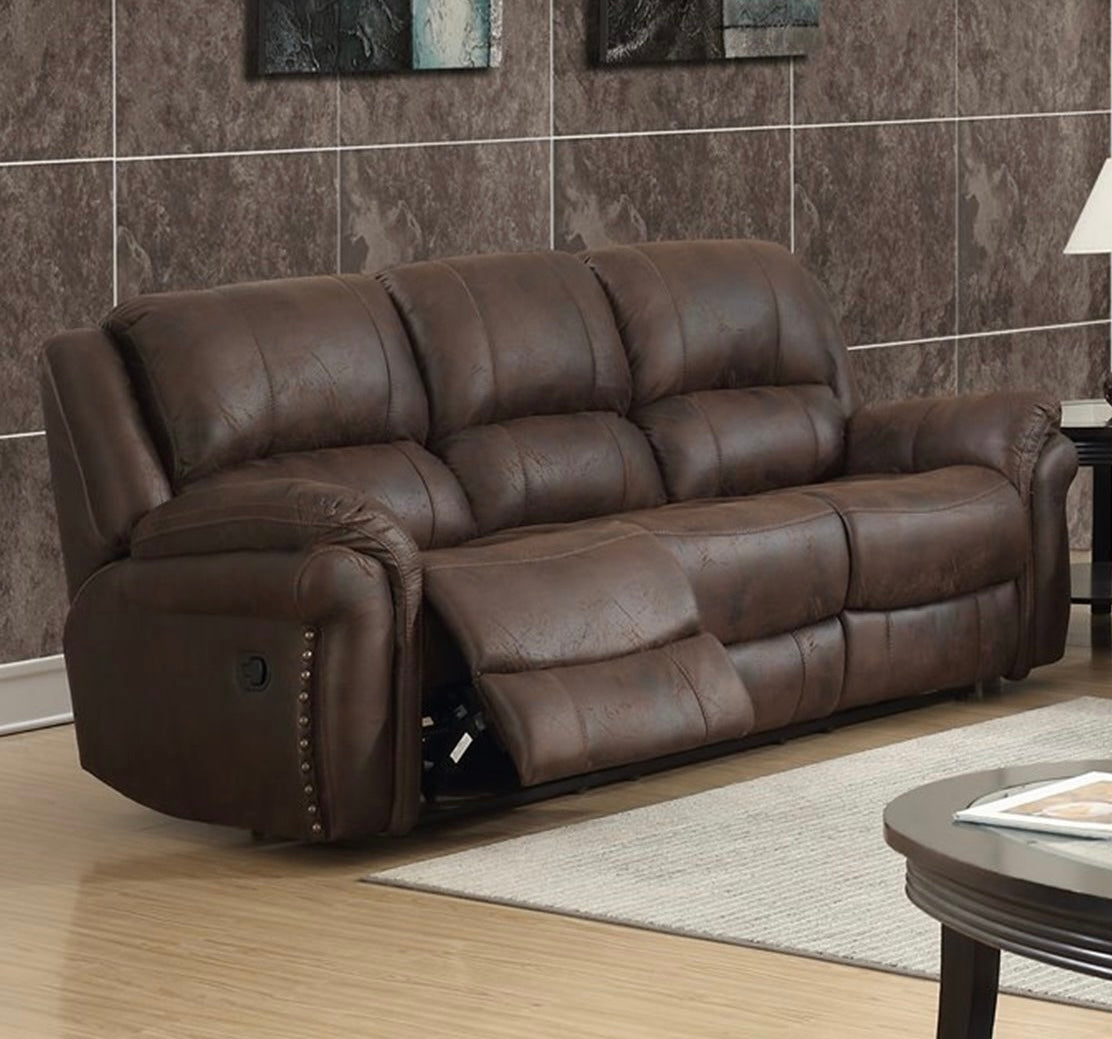 Chocolate Manual Motion Reclining Sofa and Loveseat with nail head