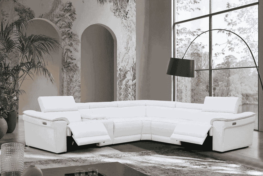 NEWORK - WHITE LEATHER Power Reclining Sectional