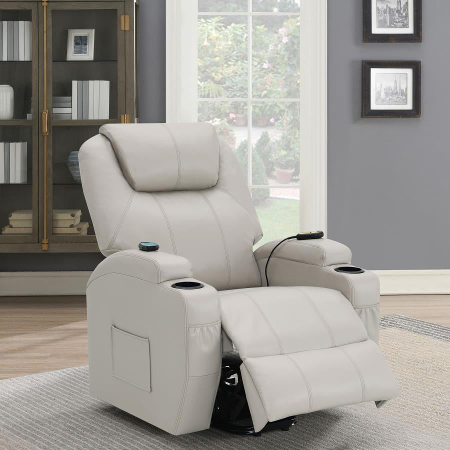 SANGER UPHOLSTERED POWER LIFT MASSAGE RECLINER CHAMPAGNE
