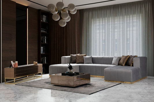 Elisha Gray Velvet Double Chaise 140" Sectional