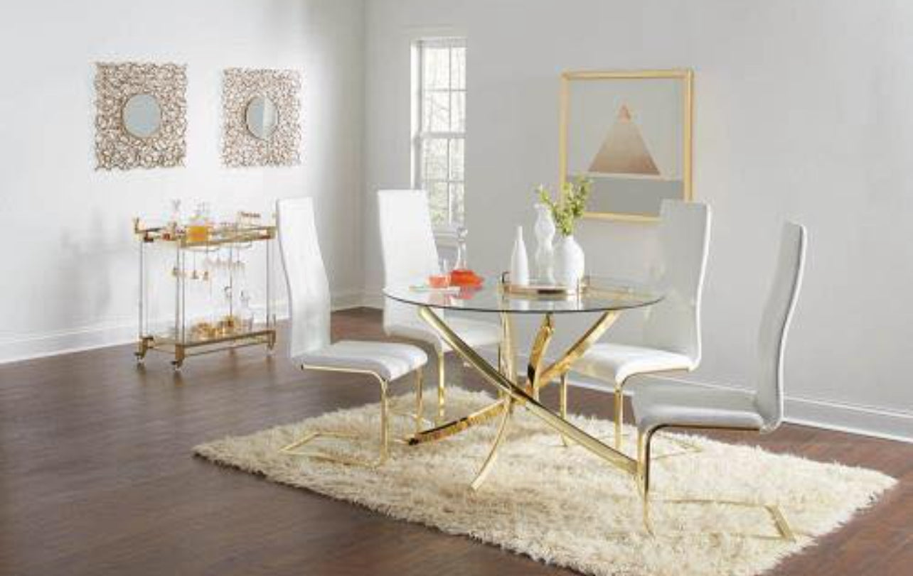 Beckham Round Dining Table Brass and Clear