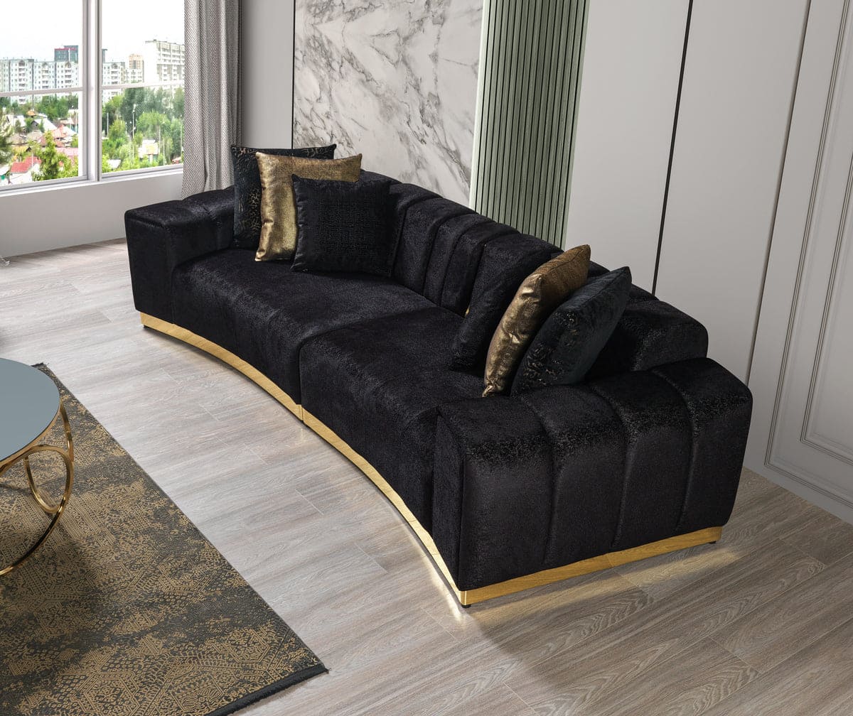 Michelle Black Velvet 2-Piece Curved 118" Sectional