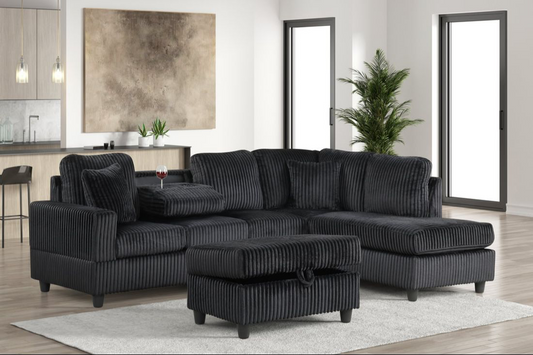 Rocket Onyx Reversible Sectional (Black)