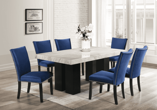 Highland Blue - (GENUINE MARBLE) Table & 6-Chairs