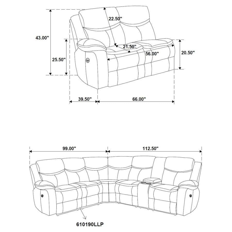 SYCAMORE UPHOLSTERED POWER RECLINING SECTIONAL SOFA BROWN