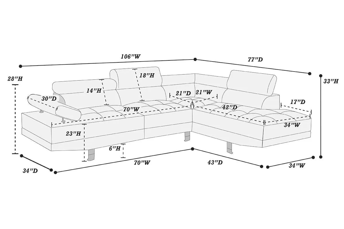 2-Piece Sectional Sofa Set Black