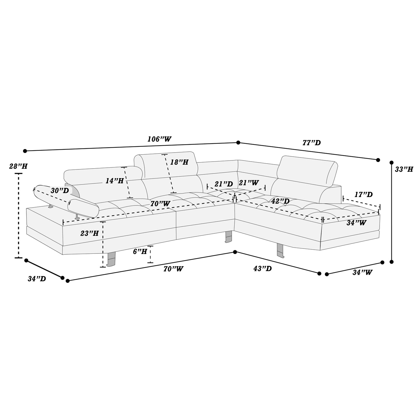 2PCS SECTIONAL SOFA WHITE