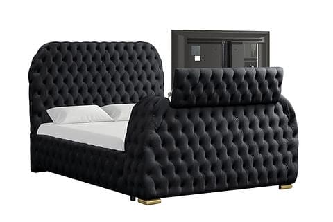 Royal Bed with TV lift and fireplace display Black