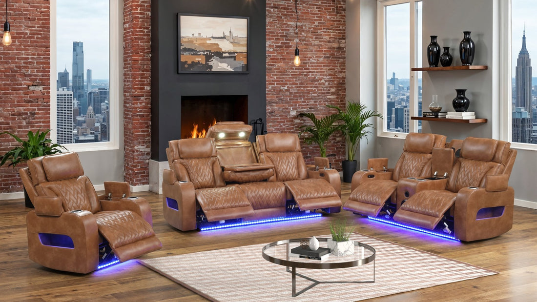 Skyline 3pcs Power Reclining Set(Brown Caramel)