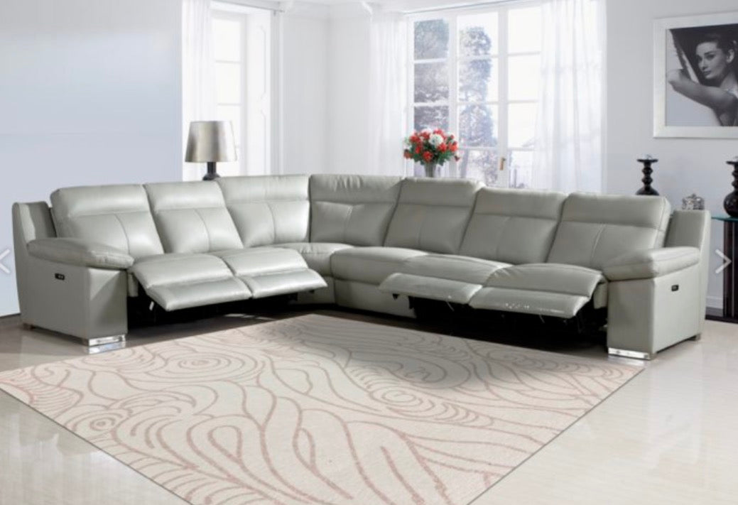 Jaguar Light Gray TOP GRAIN LEATHER 3pc Power Reclining Sectional