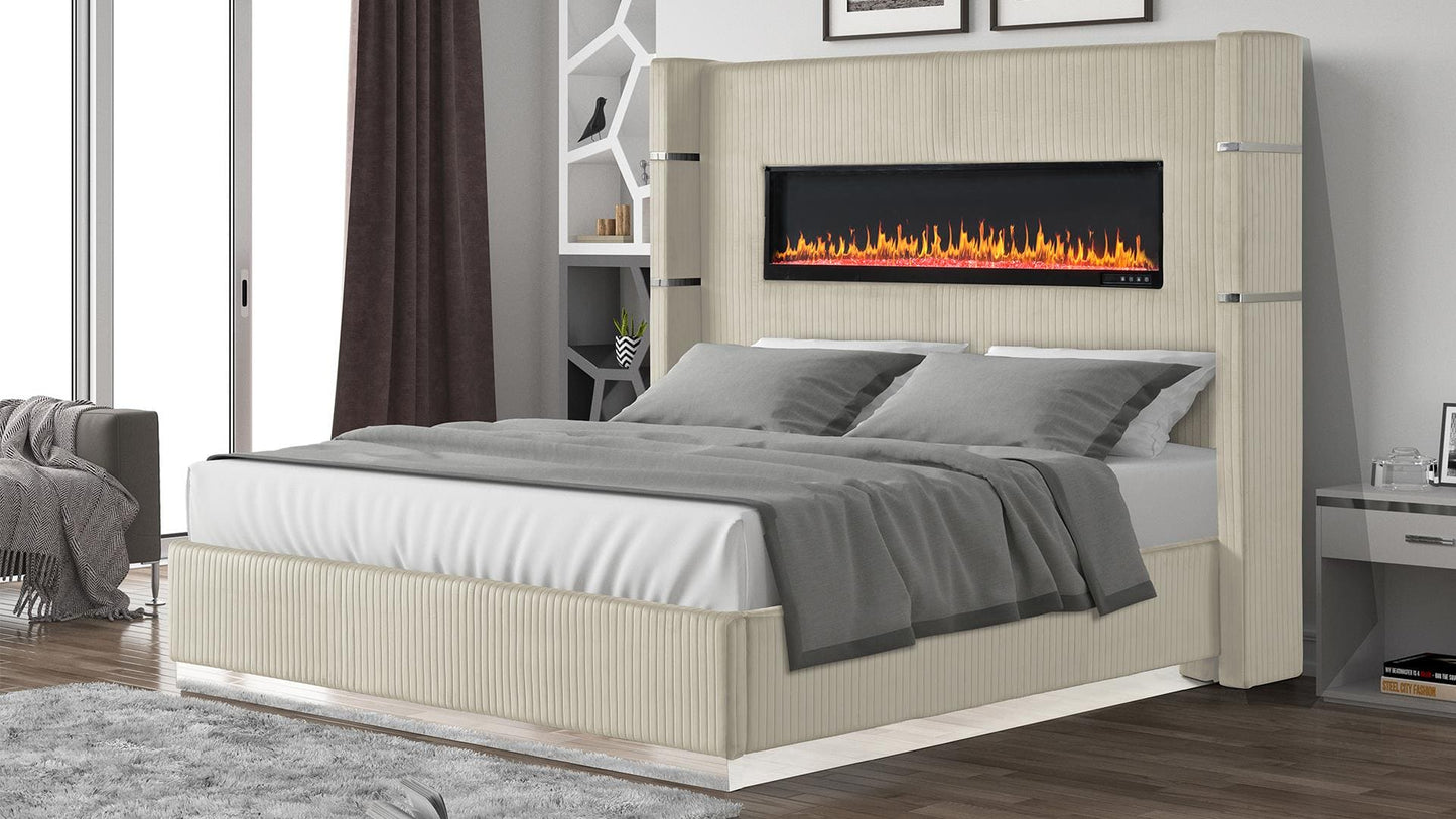 Lizelle Bed in Beige Fireplace Display
