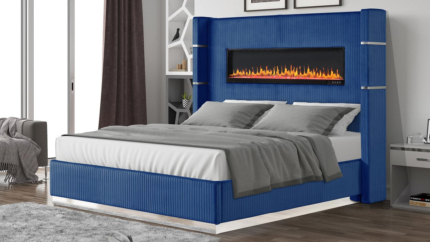 Lizelle Bed in Navy Fireplace Display