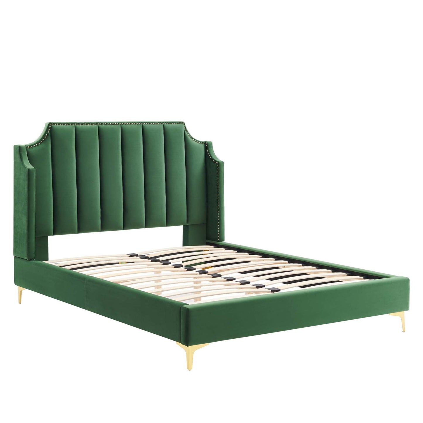 Daniella Performance Velvet Queen Platform Bed in Emerald
