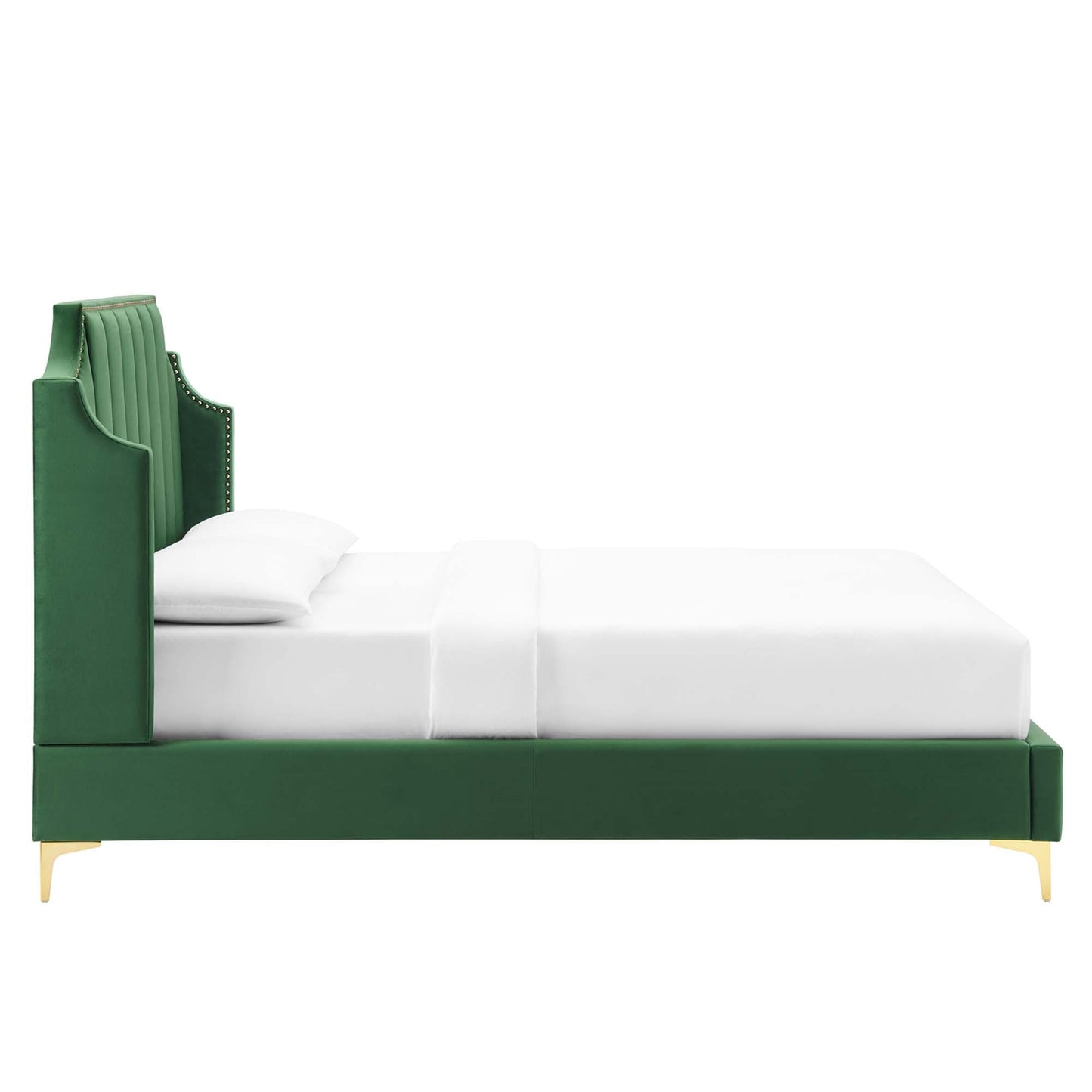 Daniella Performance Velvet Queen Platform Bed in Emerald