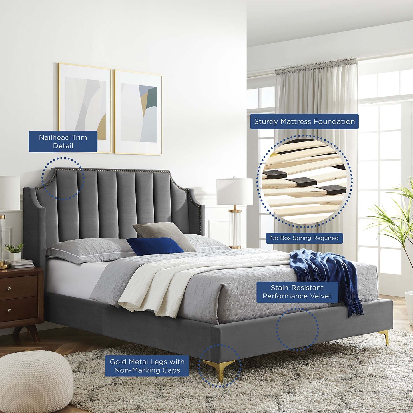 Queen Platform Bed in Gray