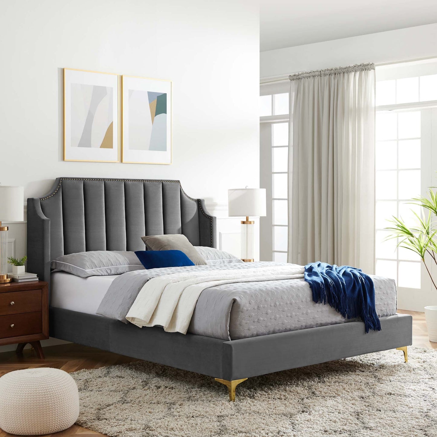 Queen Platform Bed in Gray