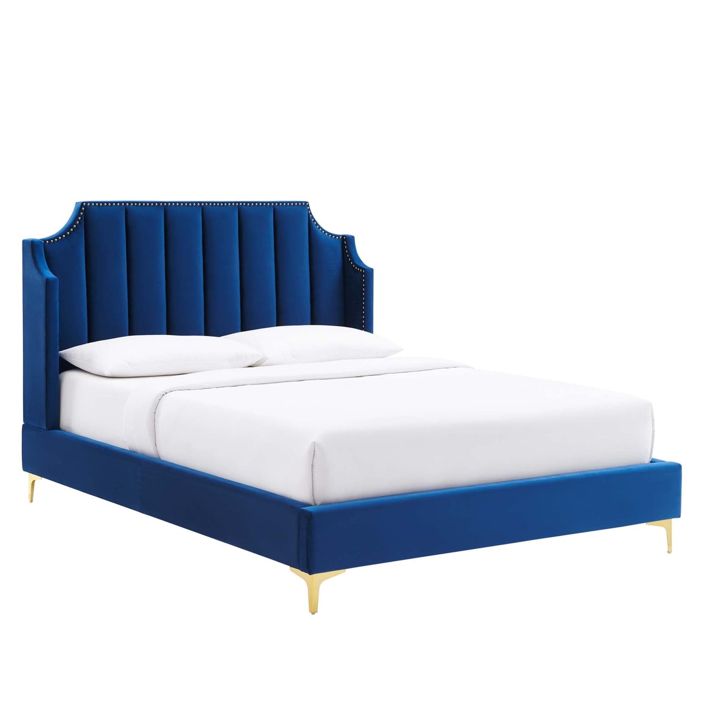 Daniella Performance Velvet Queen Platform Bed in Navy