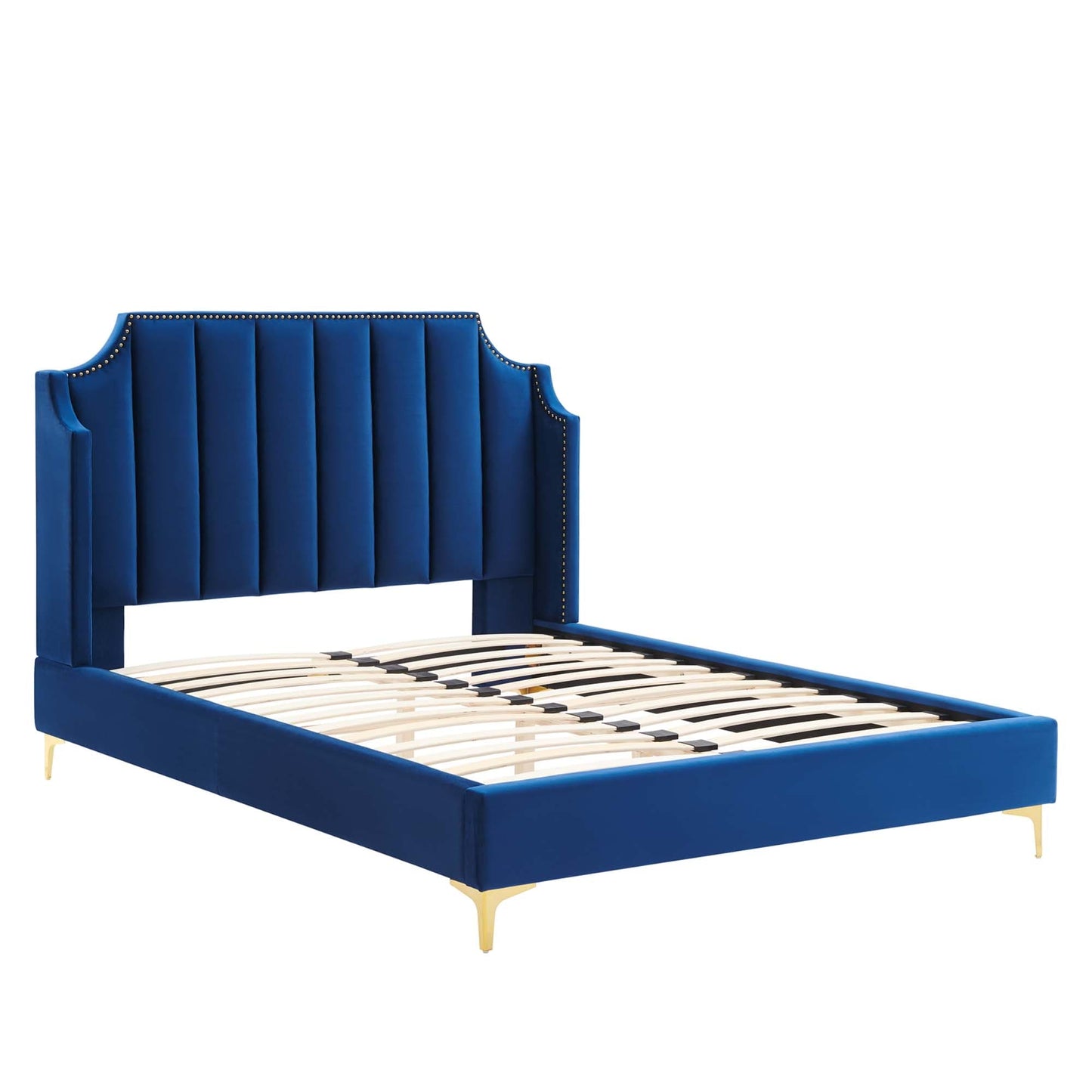 Daniella Performance Velvet Queen Platform Bed in Navy