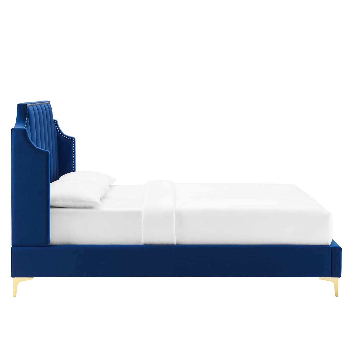 Daniella Performance Velvet Queen Platform Bed in Navy