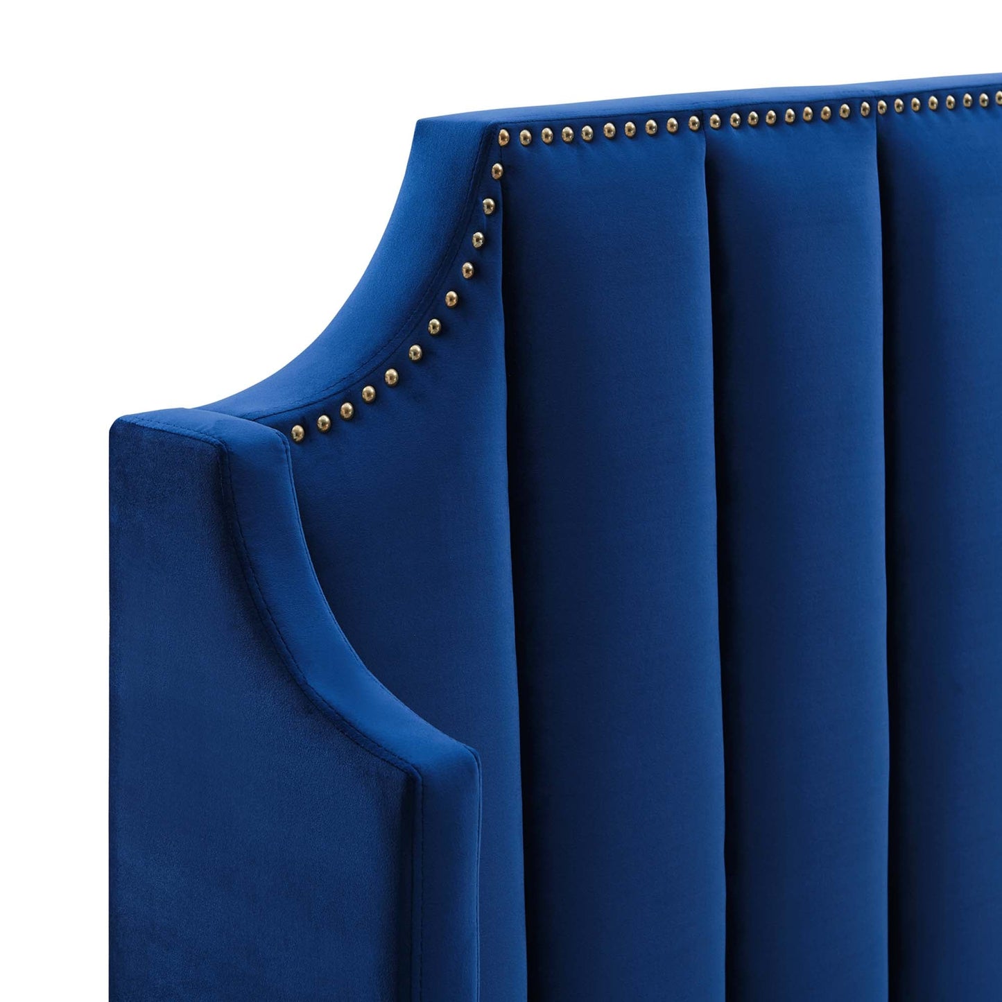 Daniella Performance Velvet Queen Platform Bed in Navy