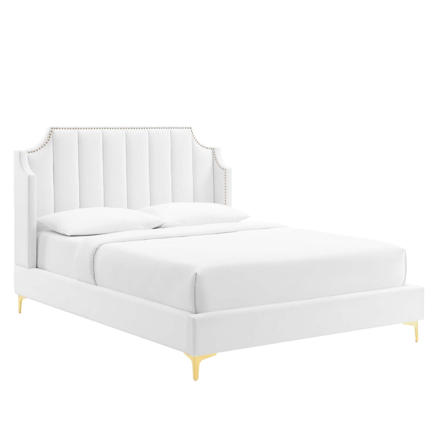 Daniella Performance Velvet Queen Platform Bed in White