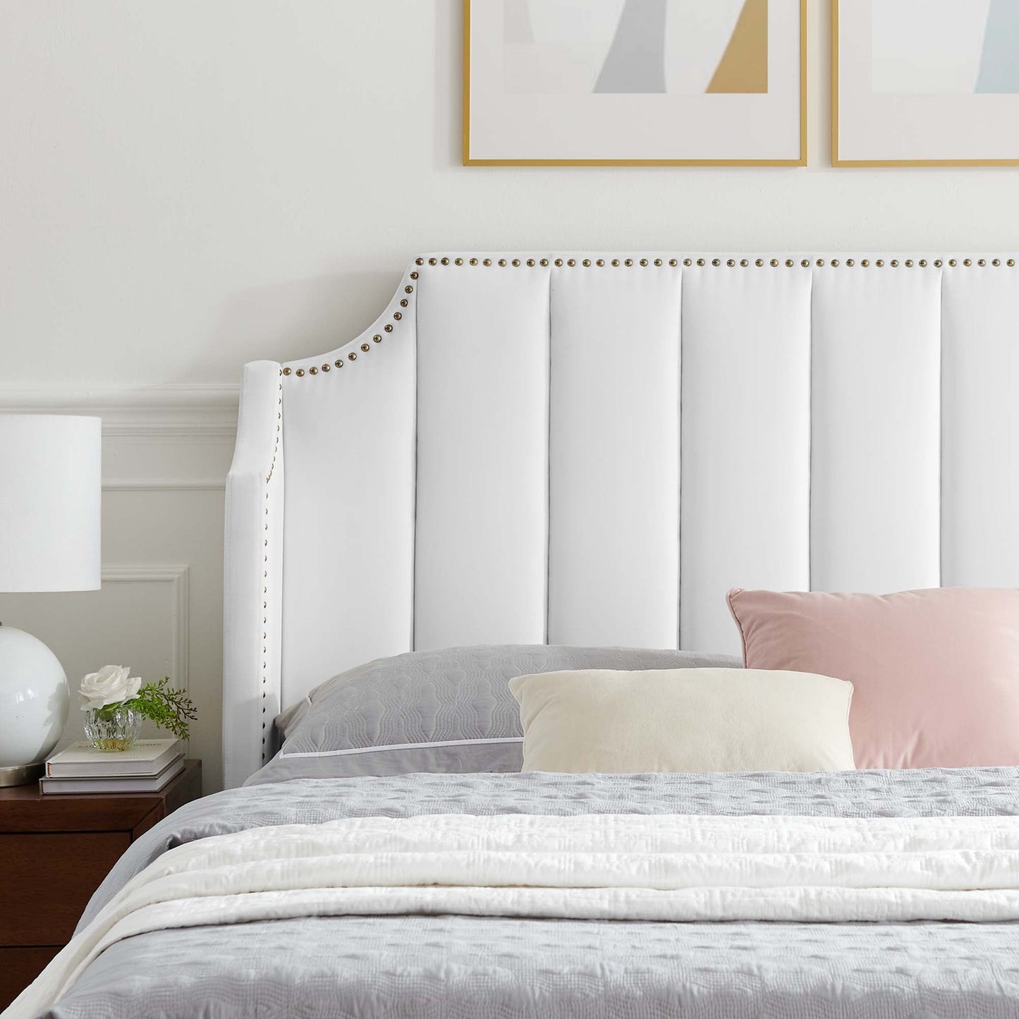 Daniella Performance Velvet Queen Platform Bed in White