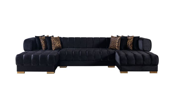 Ariana Black Velvet Double Chaise 138" Sectional