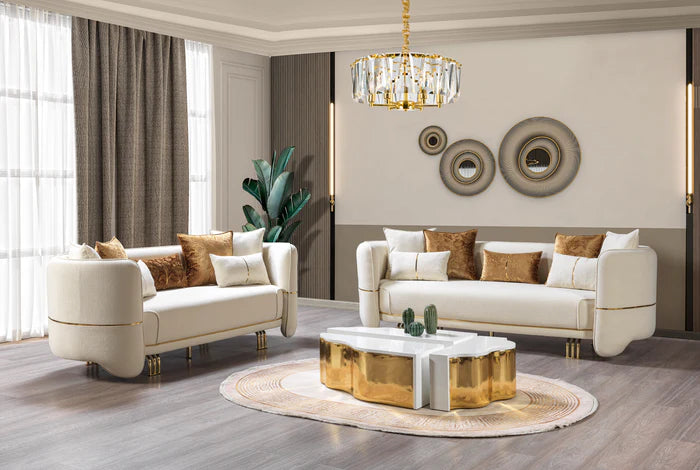 Helena Ivory Velvet Sofa 94" & Loveseat 82" and chair