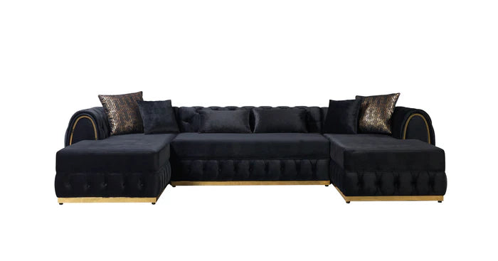 Jessie Black Velvet Double Chaise 138" Sectional