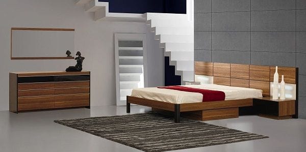 Rondo Mid-Century Platform Queen Bed w/ Nightstands Storage And Lights