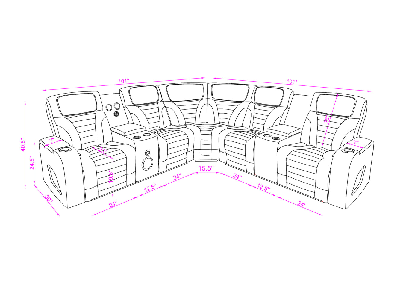 Robin Power Reclining Sectional Grey