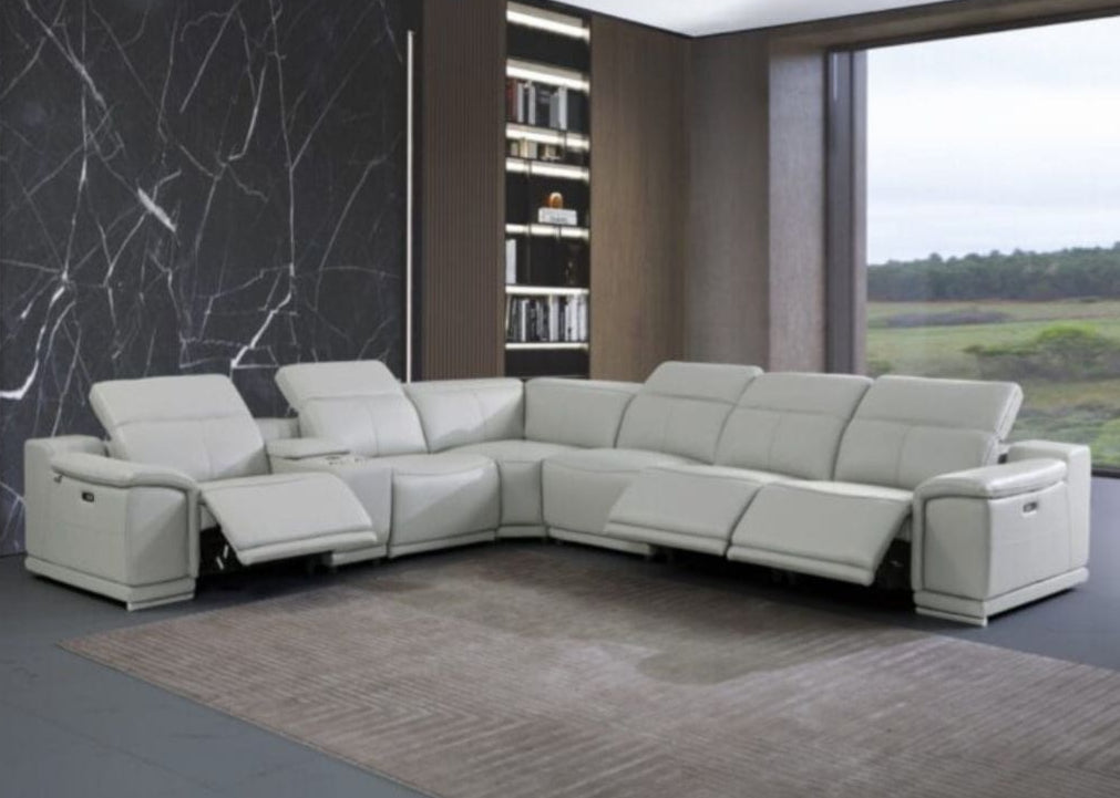 7-pcs Light Gray 3 power TOP GRAIN LEATHER P.MOTION