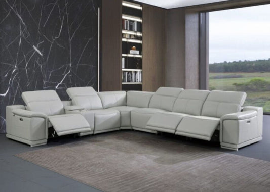 7-pcs Light Gray 3 power TOP GRAIN LEATHER P.MOTION