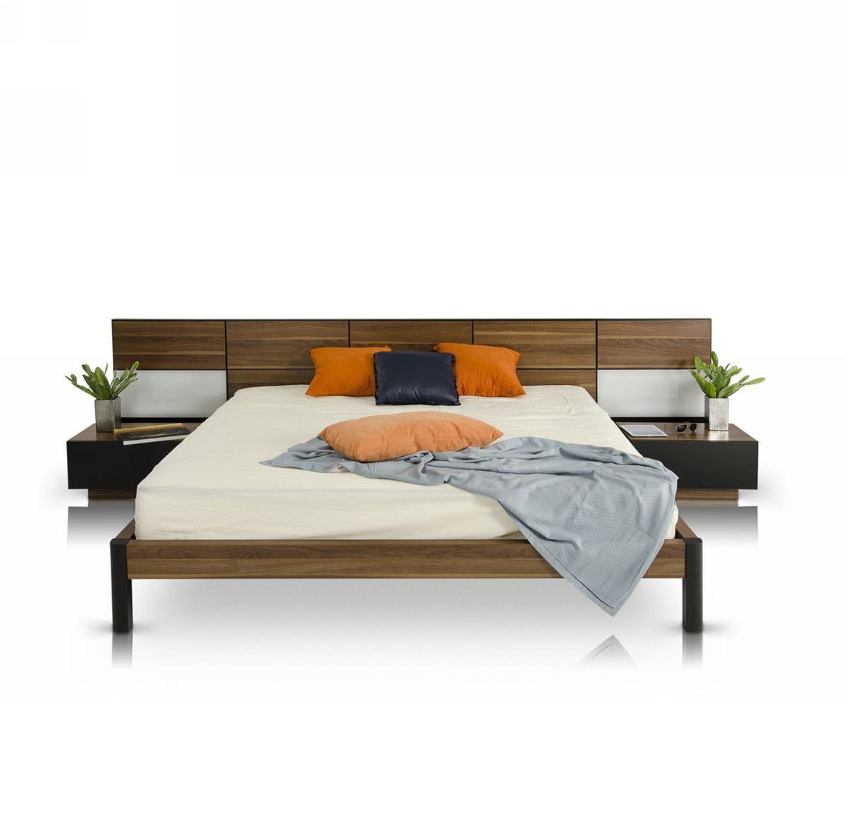 Rondo Mid-Century Platform Queen Bed w/ Nightstands Storage And Lights